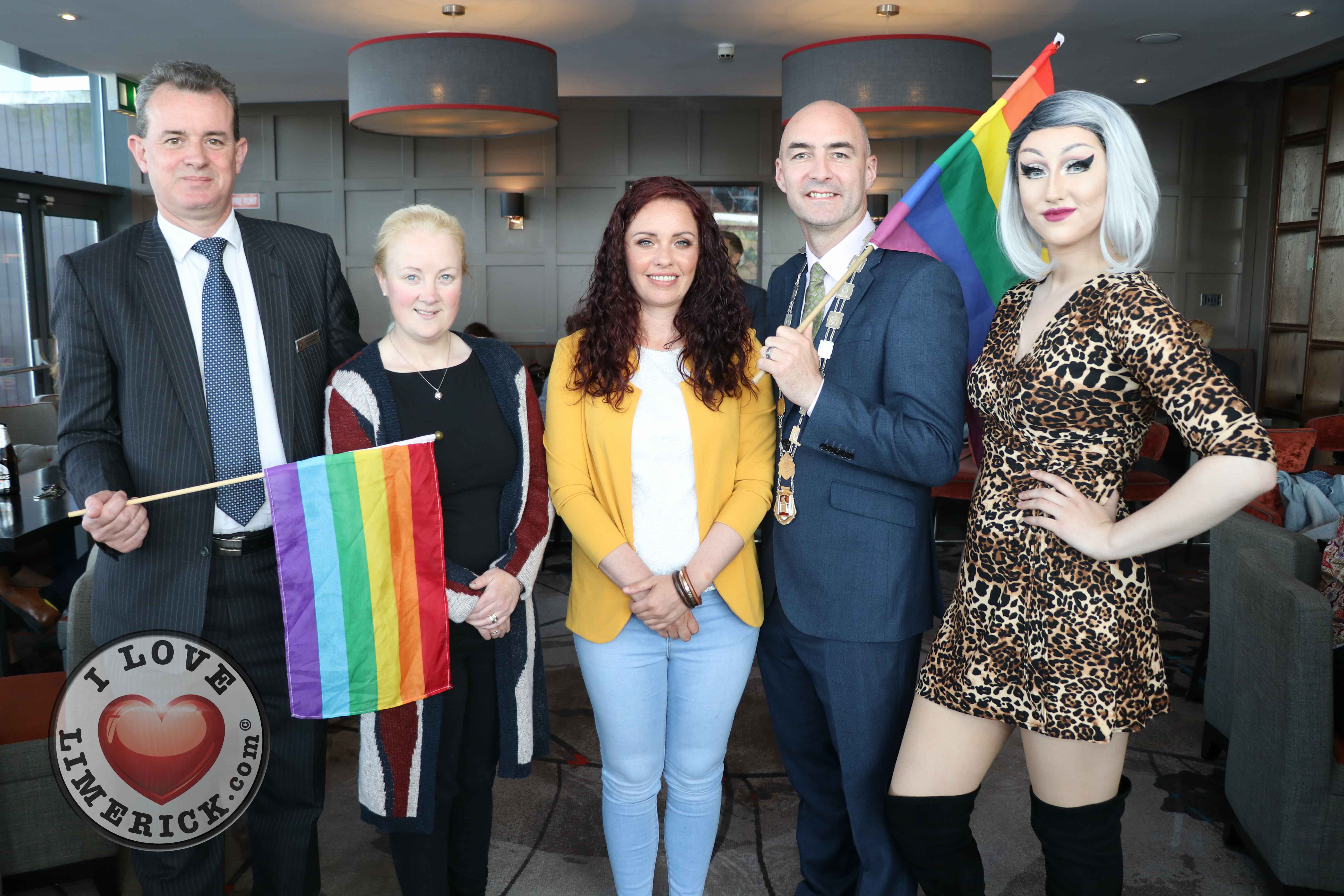 Pictured at the Limerick Pride 2019 Press Launch at the Clayton Hotel are Pat Reddan, Manager Clayton Hotel Limerick, Cllr Sarah Kiely, Janesboro, Lisa Daly, Chairperson Limerick Pride, Metropolitan Mayor Daniel Butler and Sarah Tonkin,  Castletroy. Picture: Conor Owens/ilovelimerick